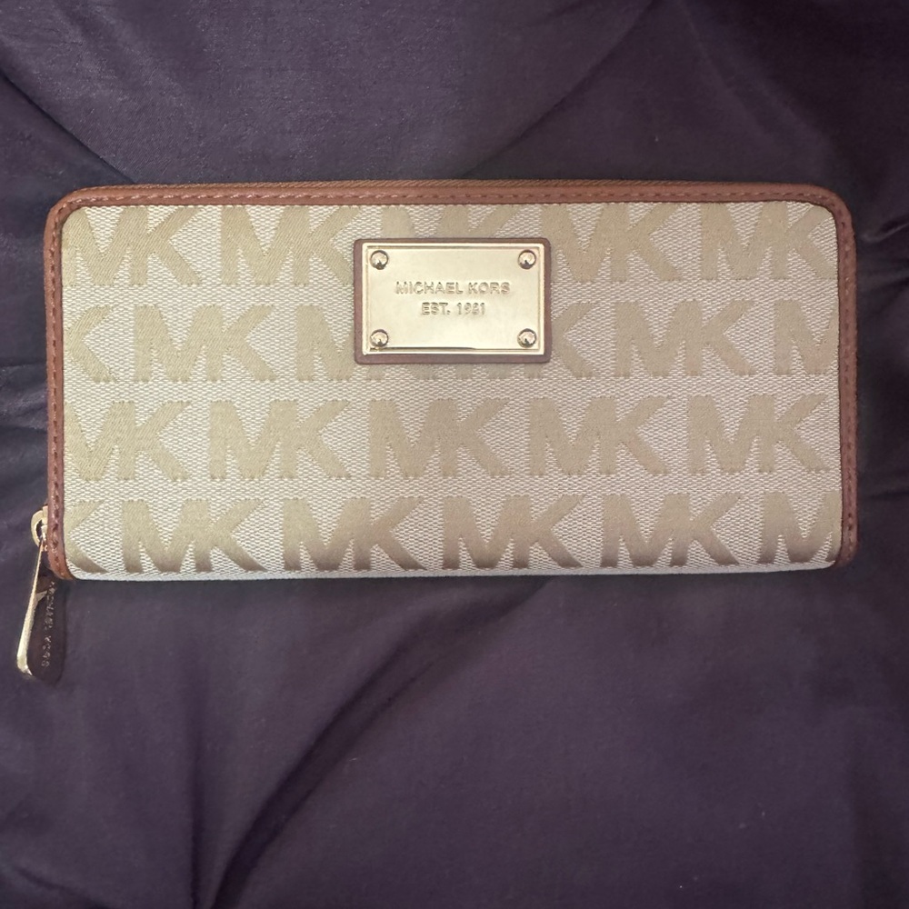 Michael Kors Beige and Brown Logo Wallet